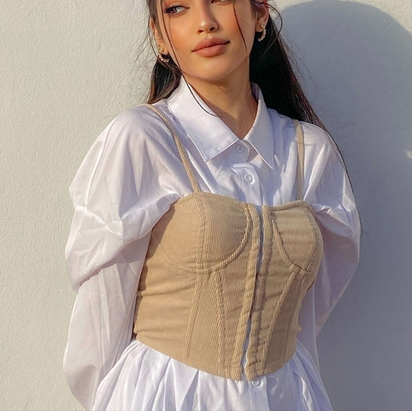 CIDER blue Solid Corduroy Crop Corsets Top size M - Picture 3 of 9